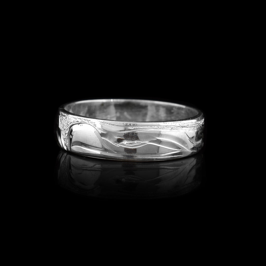 3/16" Sterling Silver Owl Band Ring, Indigenous legend carved onto the ring sold in Canada.