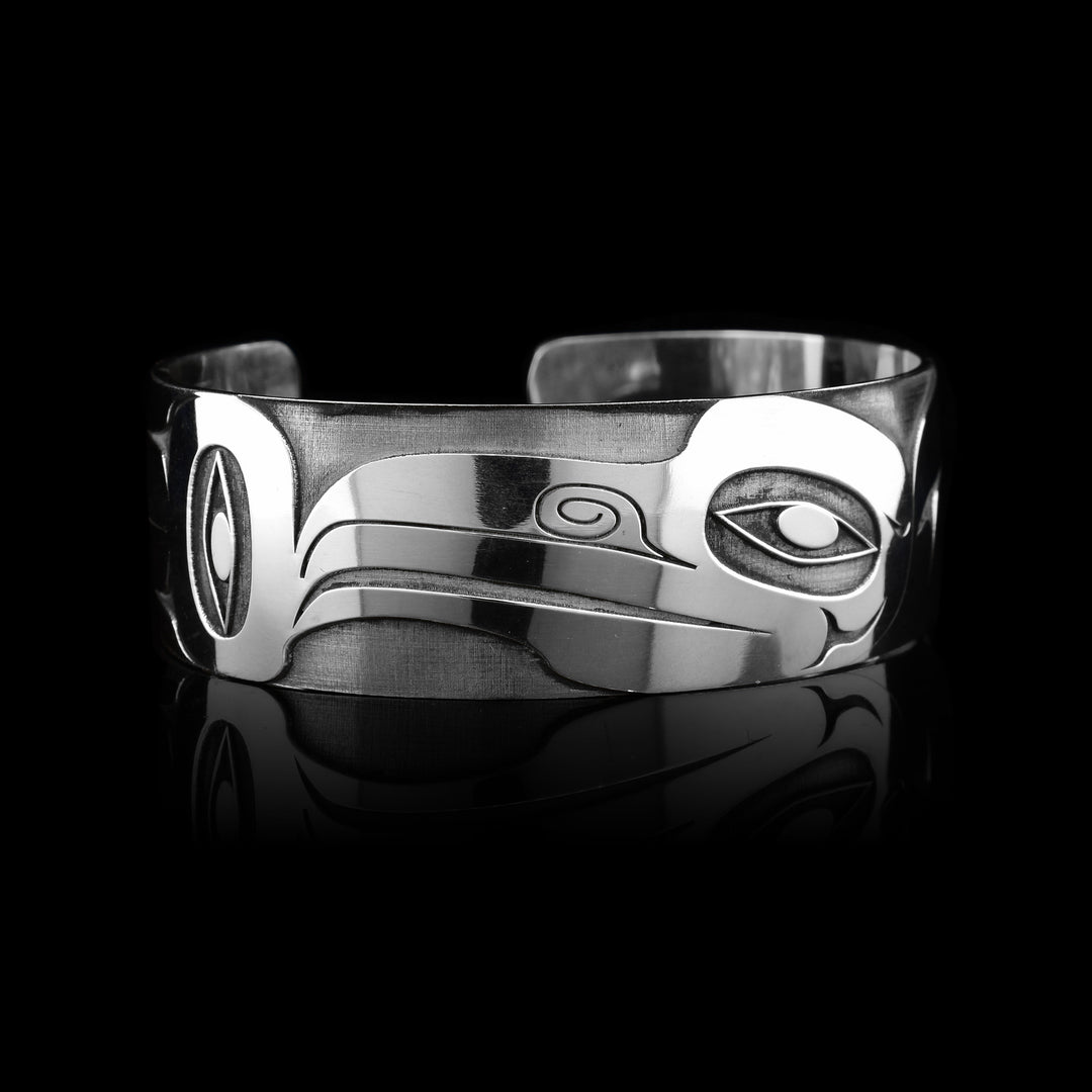 3/4" Sterling Silver Crow Cuff hand crafted by Edwin Neel this crow Canadian made cuff is beautiful to wear.