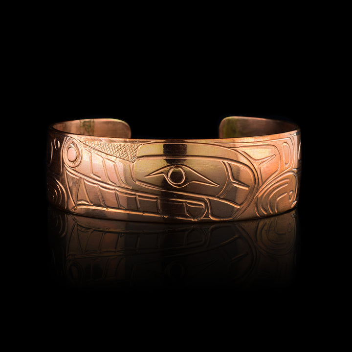 3/4" Wolf Copper Cuff, The legend of the Wolf it's head is carved onto the front of the bracelet.
