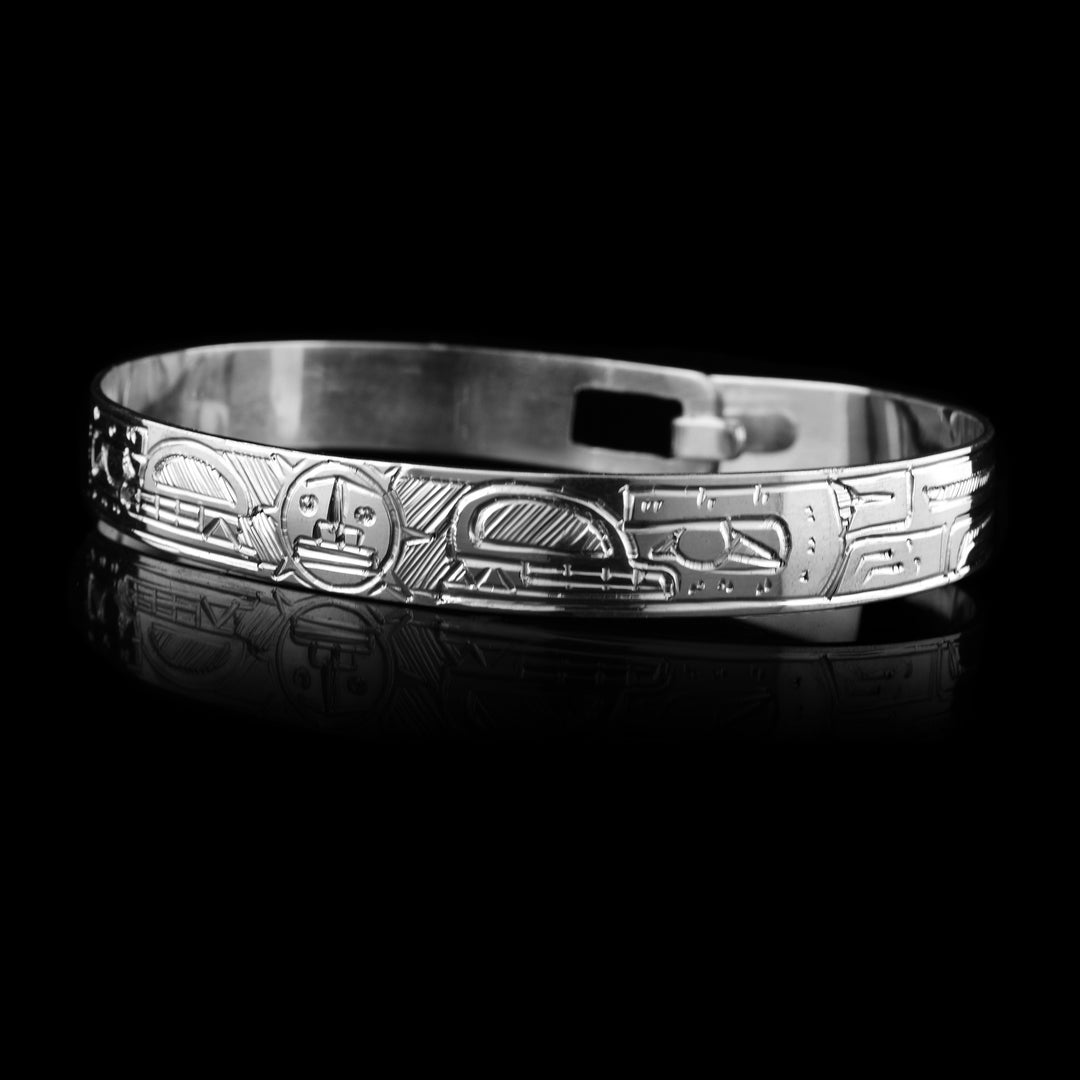 sterling silver 3/8" wide Double Bear and Sun Clasp Bracelet