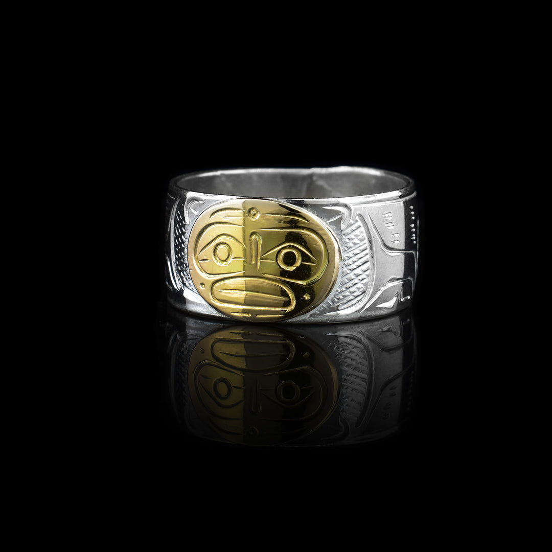3/8" Sterling Silver & 14k Gold Frog Band Ring