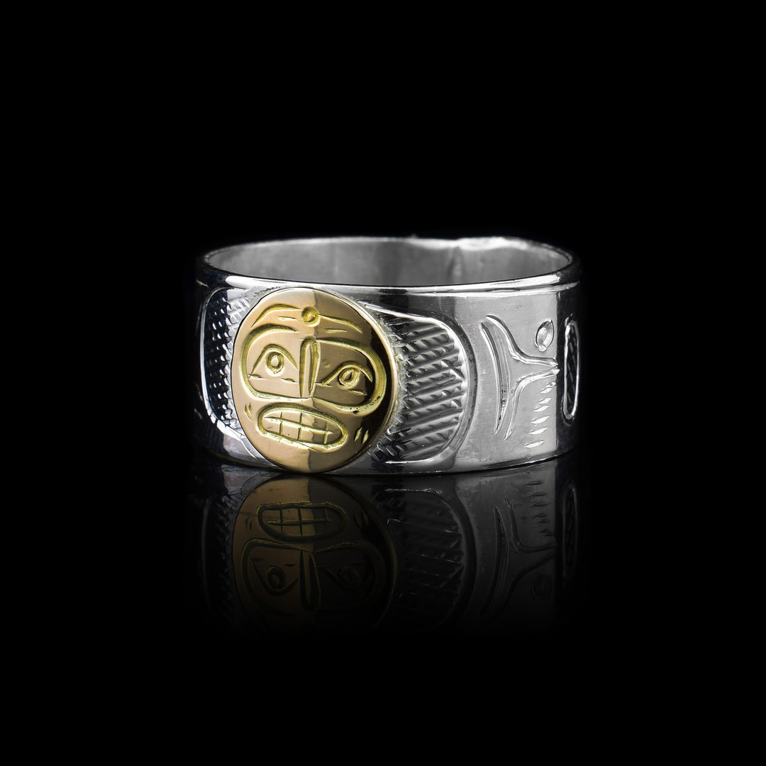 3/8" Sterling Silver & 14k Gold Moon Band Ring
