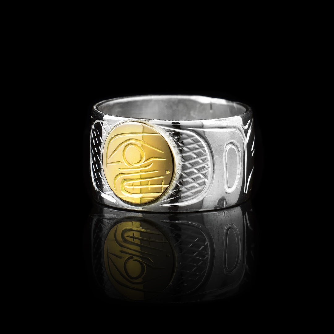 3/8" Sterling Silver & 14k Gold Orca Band Ring