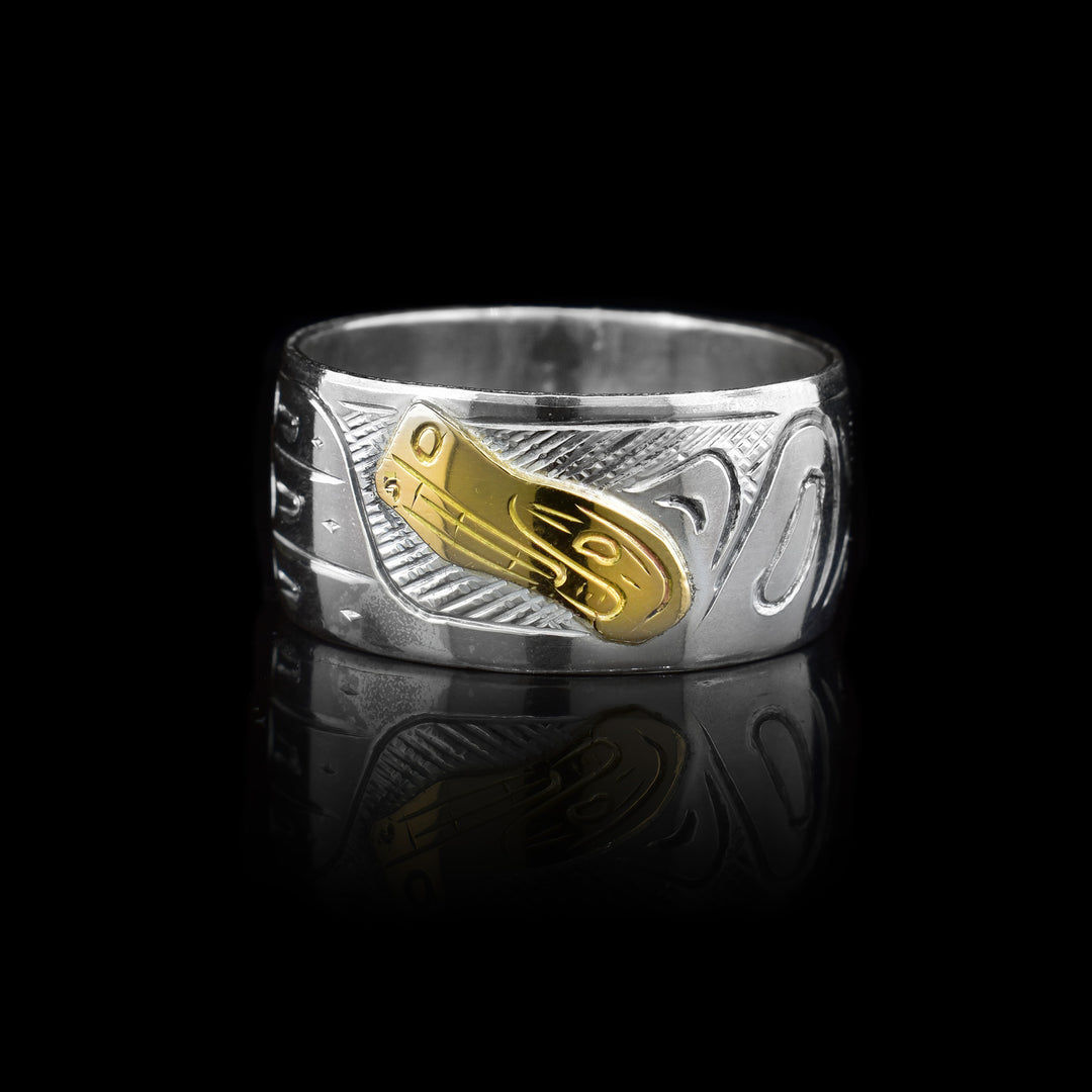 3/8" Sterling Silver & 14k Gold Wolf Band Ring
