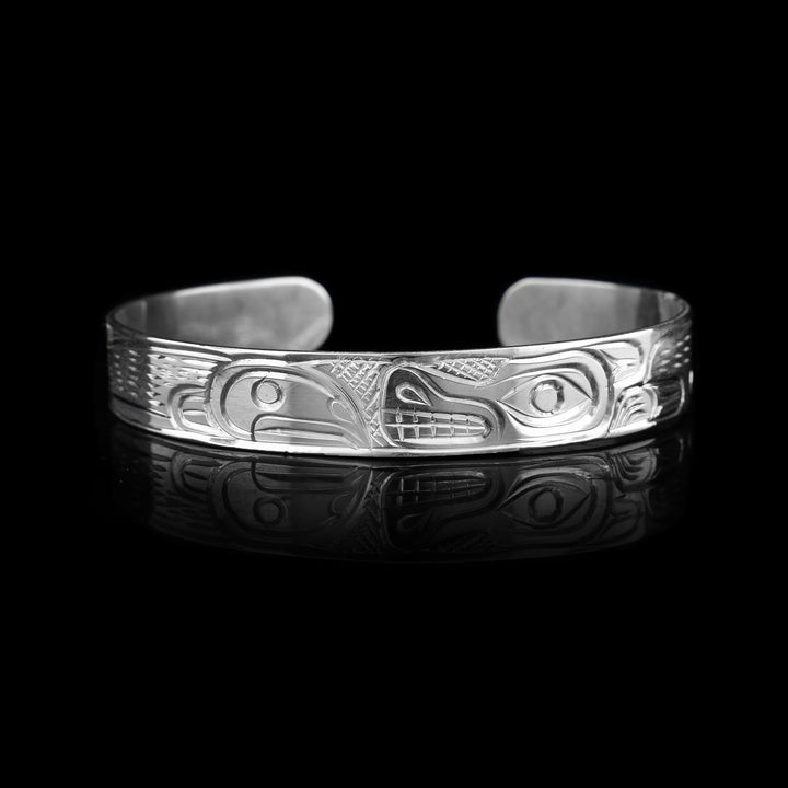 3/8" Sterling Silver Bear and Salmon Bracelet