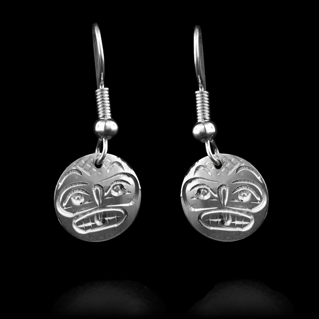 Dainty circular hand carved earrings with the legend of the Beaver made from sterling silver. 