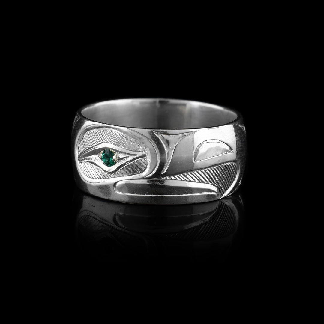 3/8" sterling silver band ring with the  Eagle legend ,Tsavorite being used for the Eagles eye.
