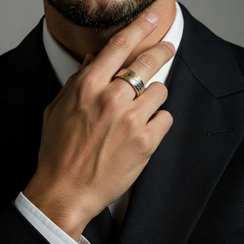 3/8" Sterling Silver & 10k Gold Orca Band Ring - Artina's Jewellery