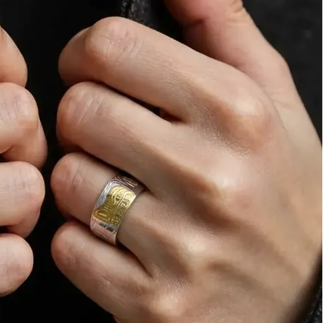 3/8" Sterling Silver & 10k Gold Bear Band Ring - Artina's Jewellery