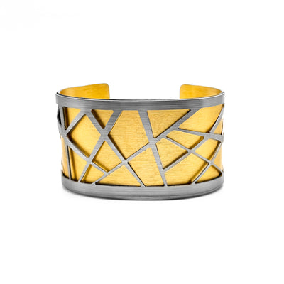 Brushed and anodized aluminum double layer grey and gold bracelet.