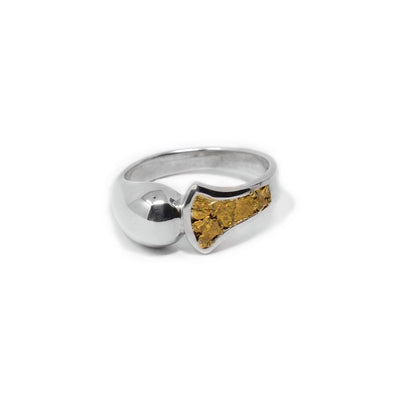 Abstract sterling silver ring with 22K gold nuggets.