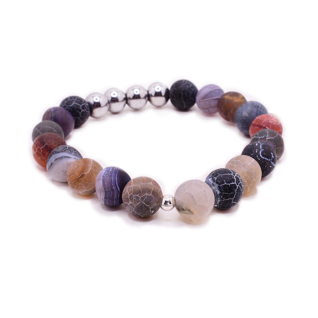 Beaded bracelet featuring tiger’s eye, hematite, agate and sterling silver.