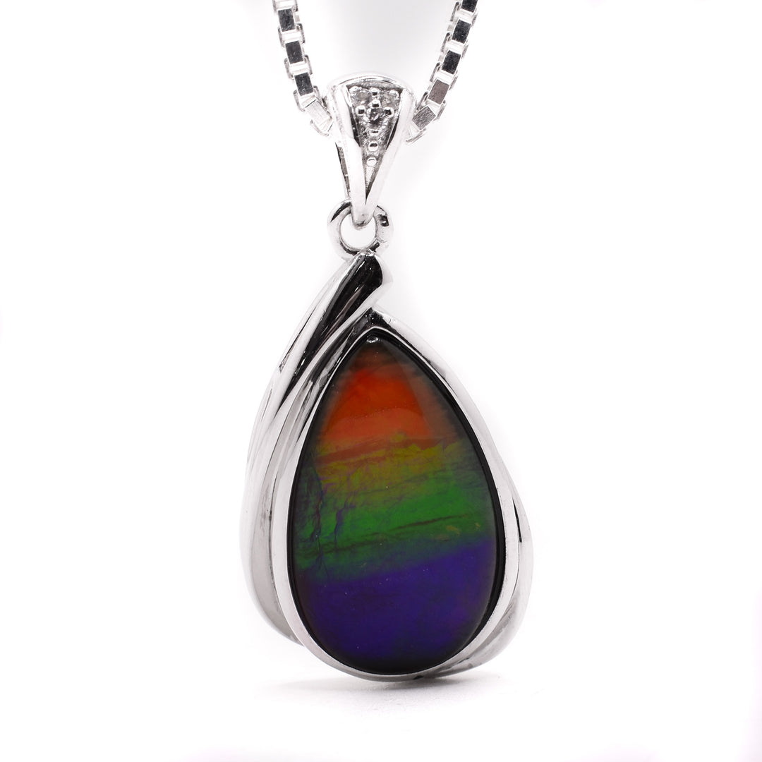 Ammolite and Sapphire Pear Pendant - Artina's Jewellery