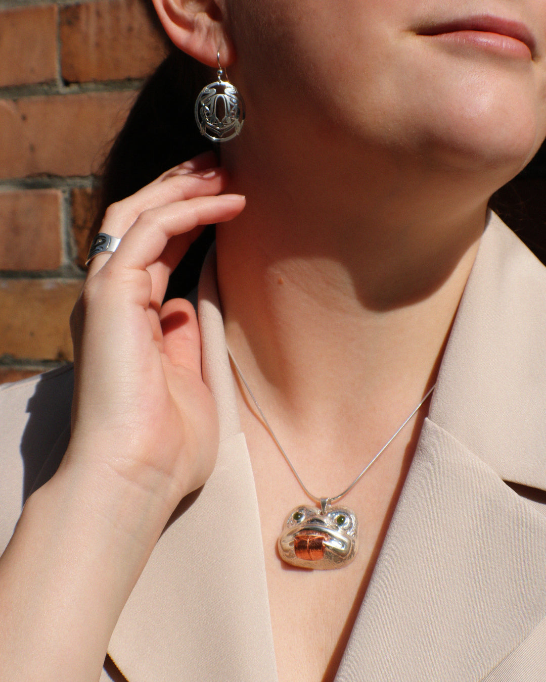 Silver Copper and Jade Frog Pendant - Artina's Jewellery