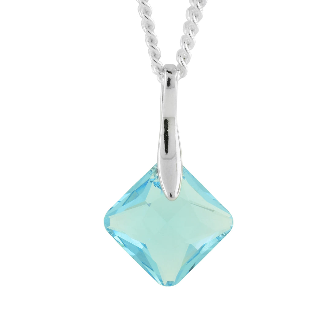 Aquamarine Princess Cut Crystal Pendant