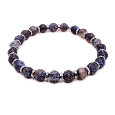 This bracelet has alternating agate and hematite beads on an elastic band.