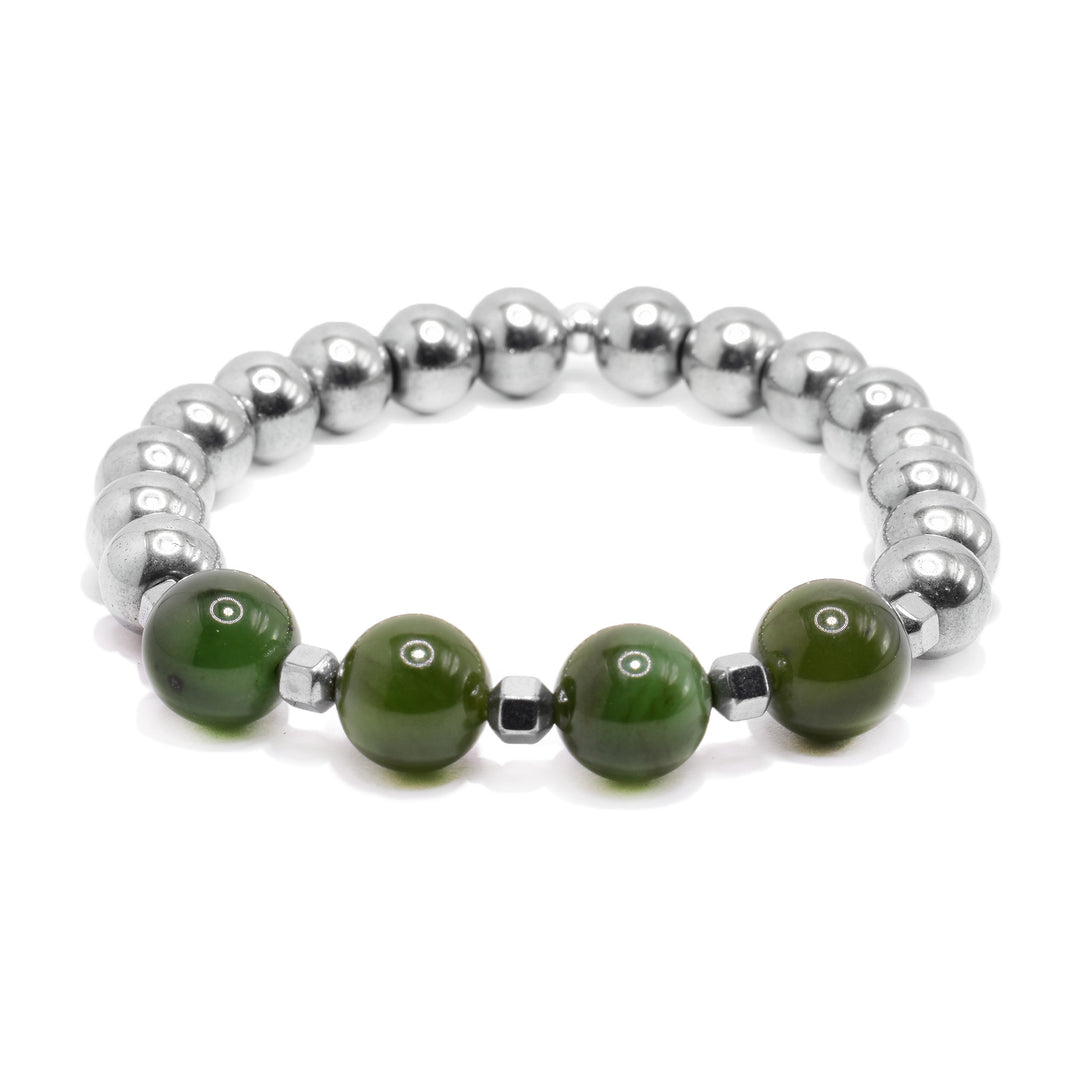This jade bracelet has sterling silver beads and larger jade beads.