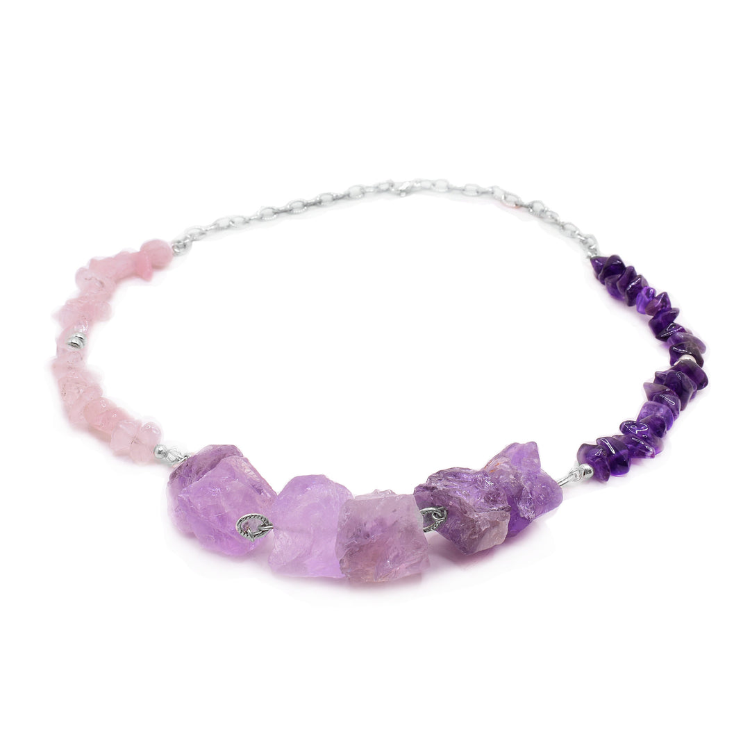 Chunky Amethyst and Rose Quartz Necklace - Artina's Jewellery