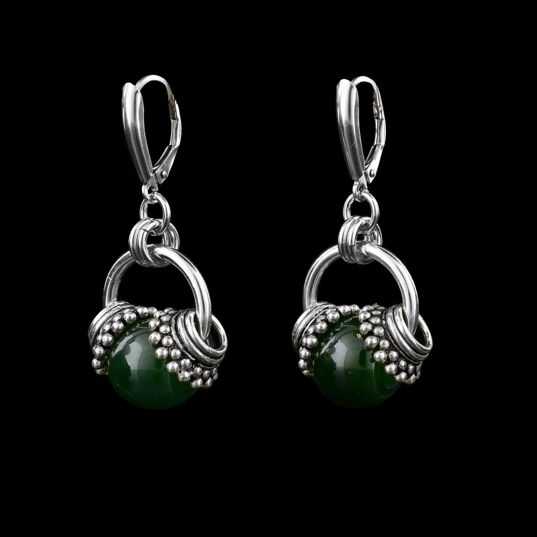  Sphere BC Jade decorated int sterling silver rings drop Earrings.