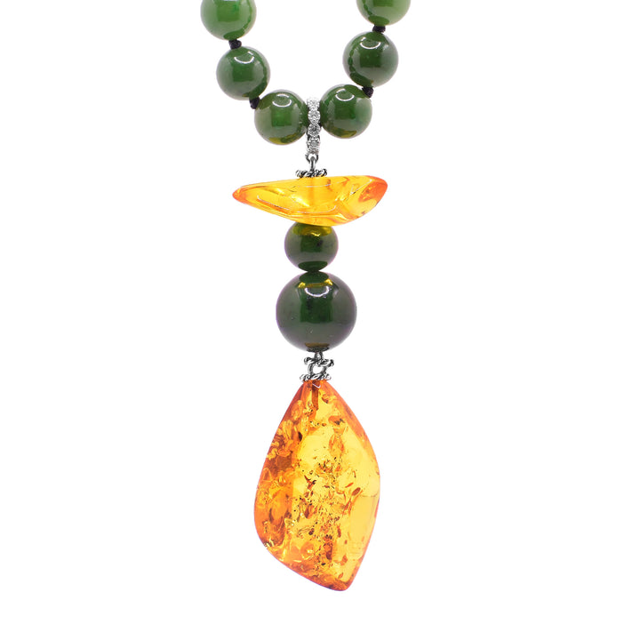 BC Jade & Amber Pendant Necklace