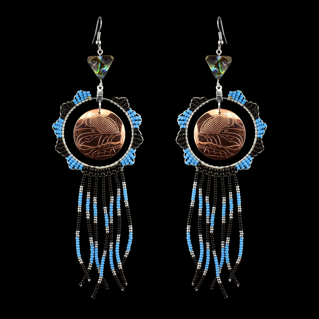 Beaded Bear Dangling Earrings Copper & Abalone