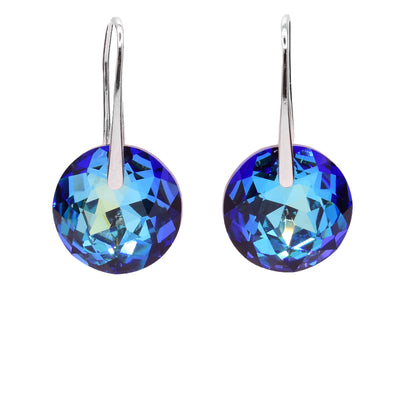 These Swarovski crystal earrings feature bermuda blue round Swarovski crystals with sterling silver hooks.