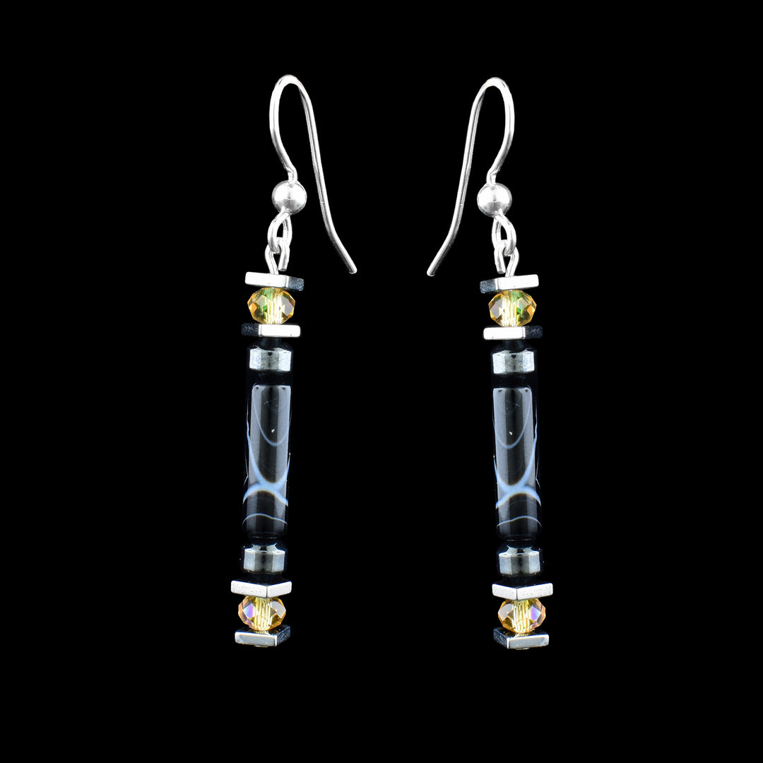 Black Jasper Hematite Crystal Dangle Earrings