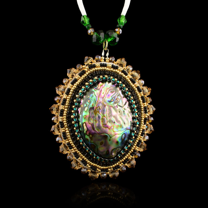 Black and Gold Beaded Necklace with Abalone