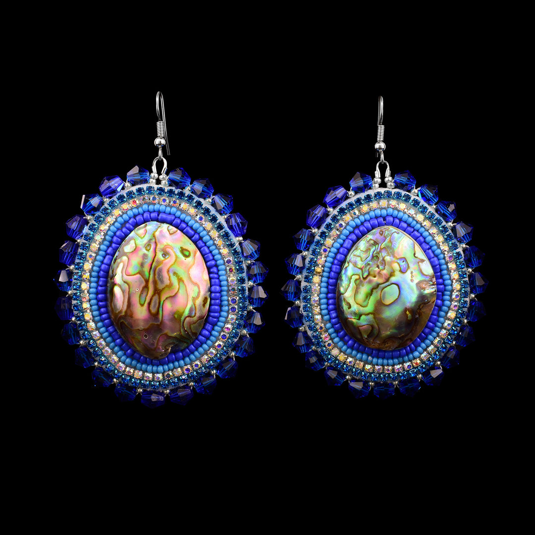 Blue Dangling Beaded Earrings with Abalone