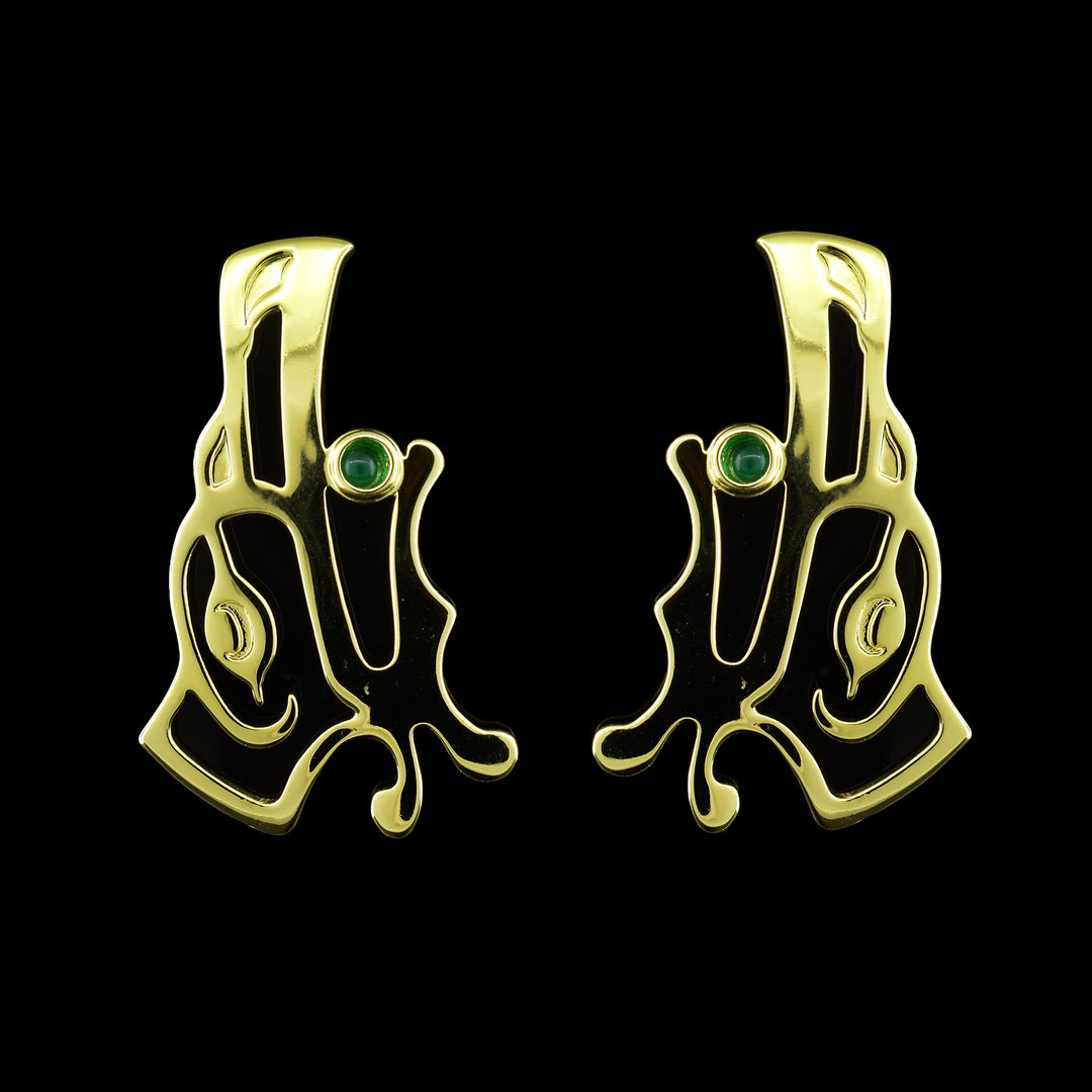Bronze & Green Onyx Raven Earring