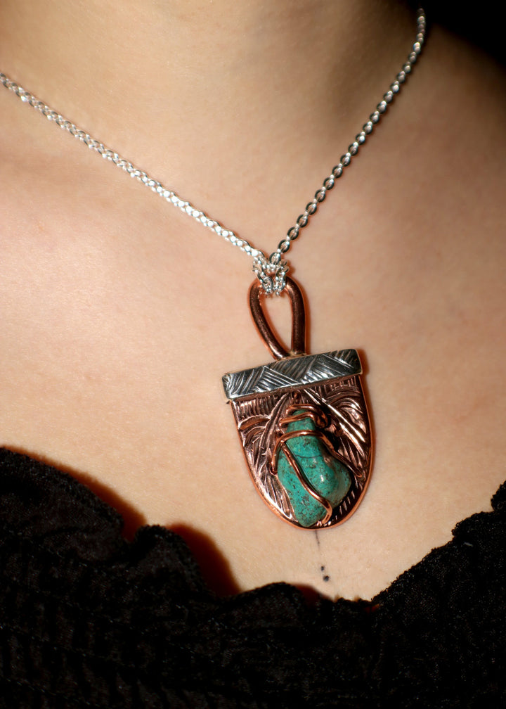 Sterling Silver, Copper and Turquoise Hummingbird Pendant - Artina's Jewellery