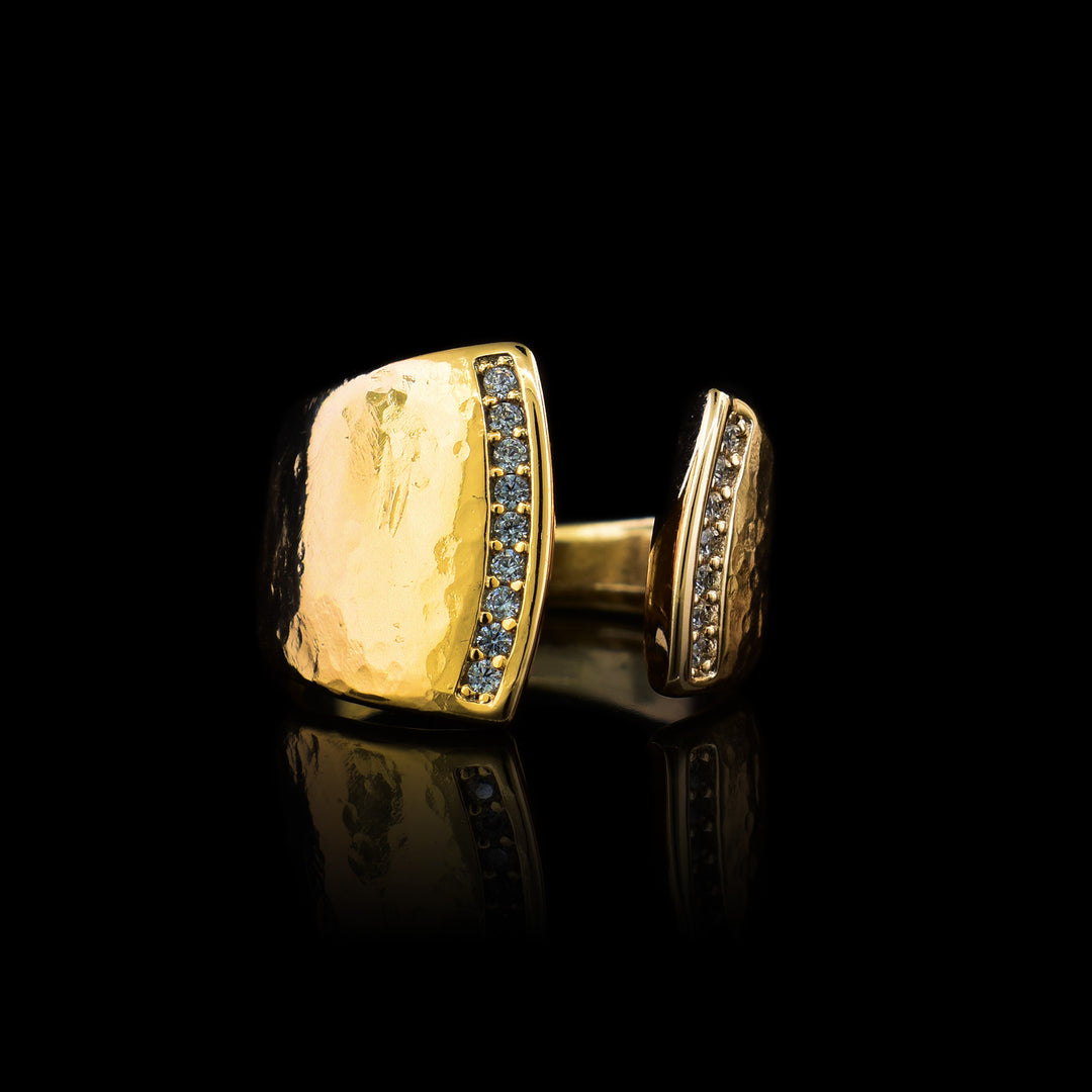 Chunky Gold Ring, made with 14k gold fill and an open face that lined with cubic zirconia.