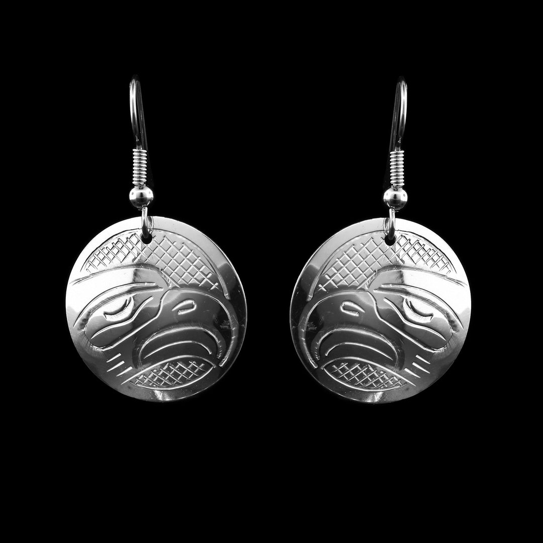 dangling Circle Sterling Silver Eagle Earrings