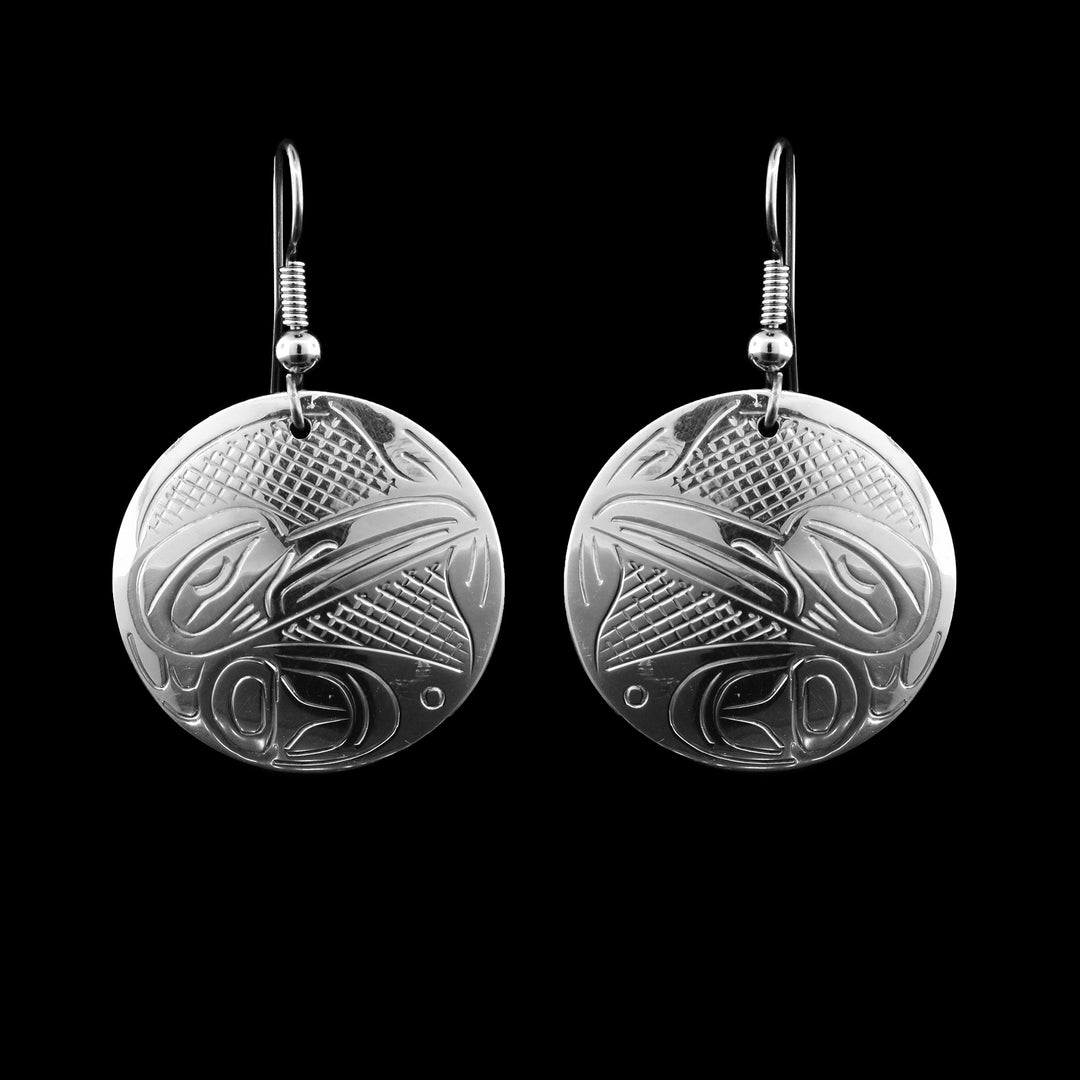 Circular Hummingbird Earrings made from sterling silver and handcrafted with the legend of the Hummingbird.