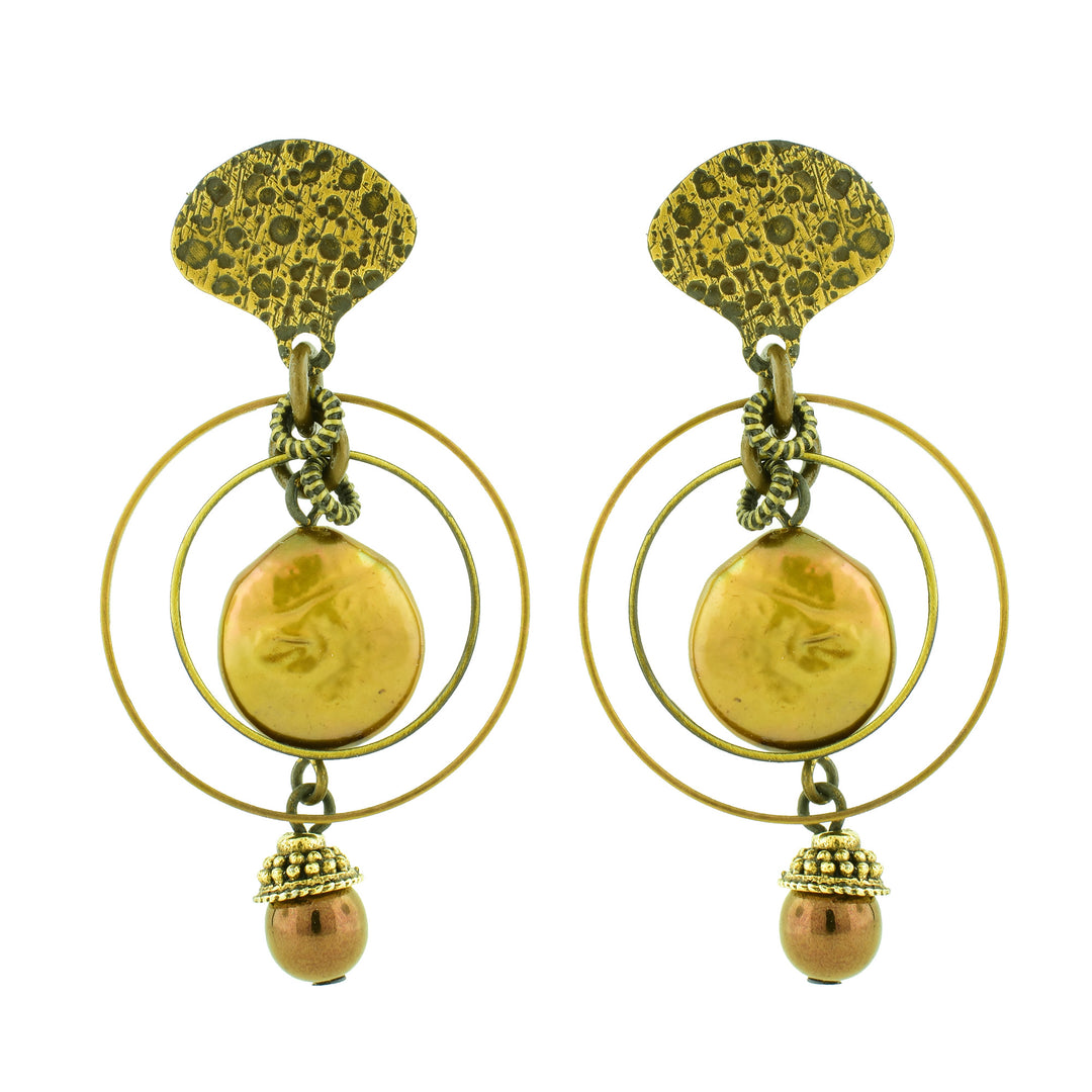 Circular Pearl Dangle Earrings Spiced Gold Collection