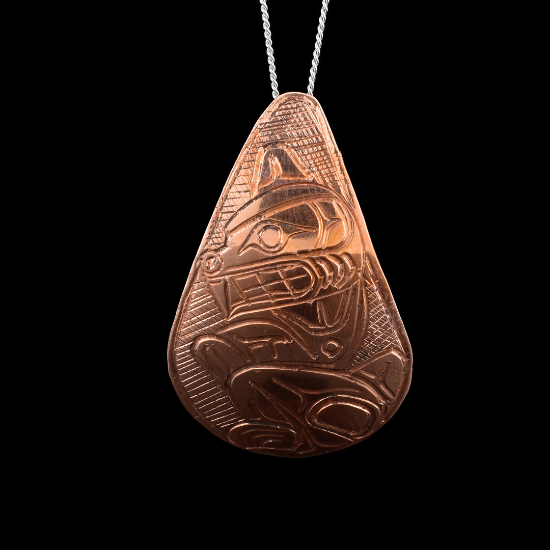 Copper Bear Teardrop Pendant - This pendant has been carved with the indigenous legend of the Bear hand carved inside the teardrop shaped pendant. 