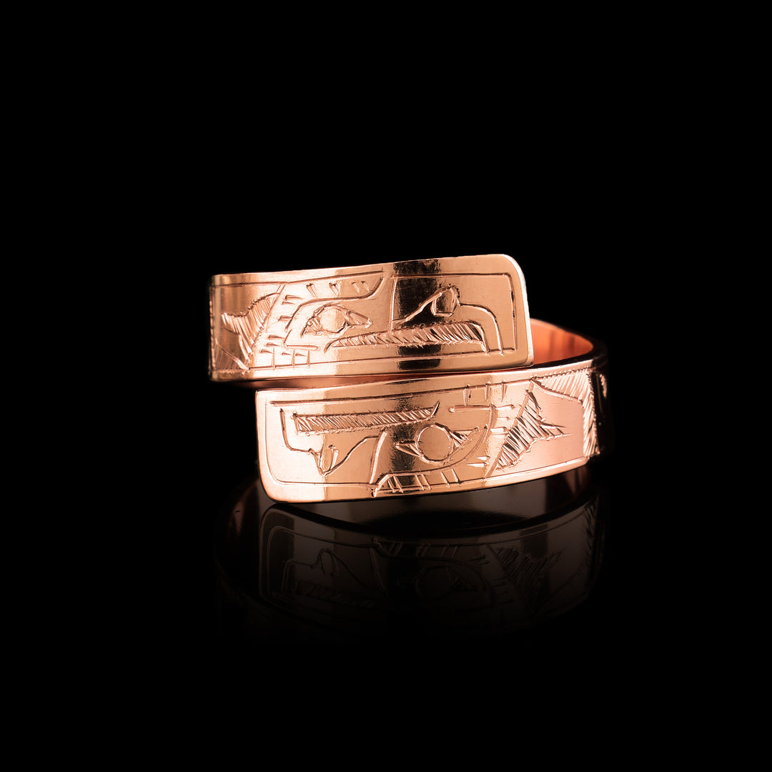 Copper Double Eagle Wrap Around Ring, The Eagle is carved into oth ends of the copper wrap ring.