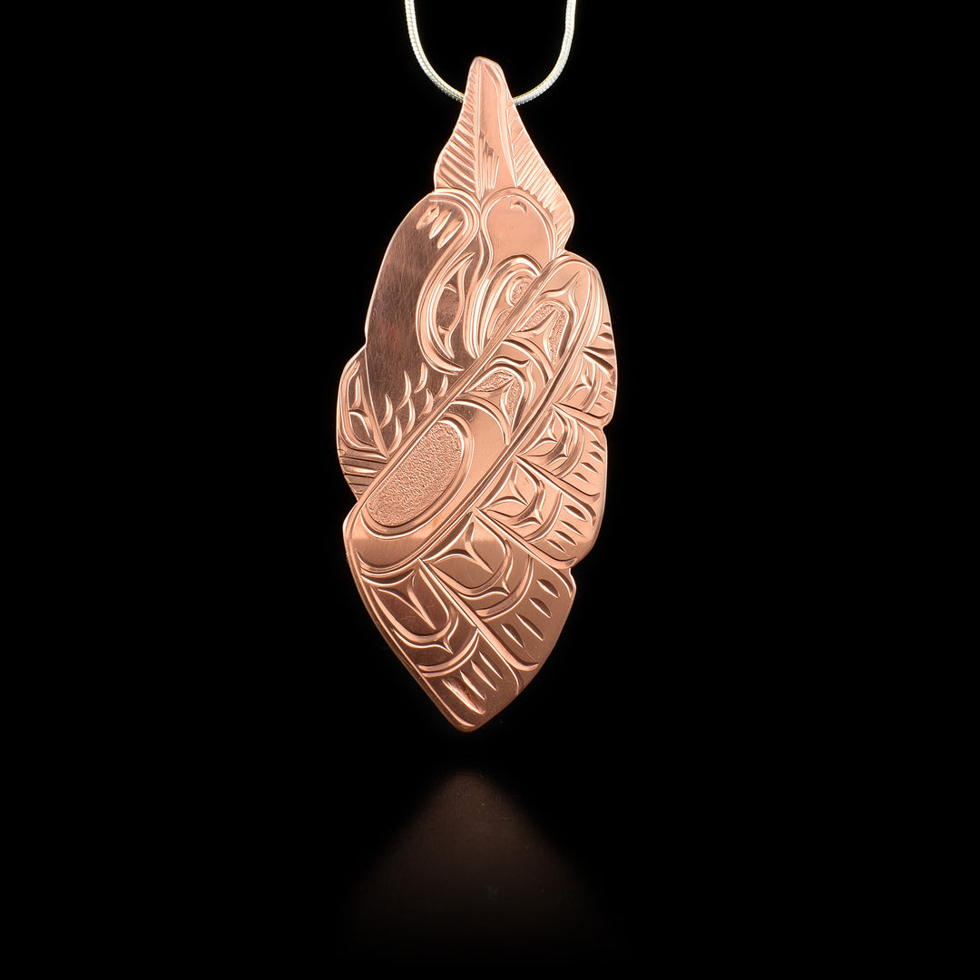 Copper eagle feather pendant hand-carved by Kwakwaka’wakw artist Cristiano Bruno.