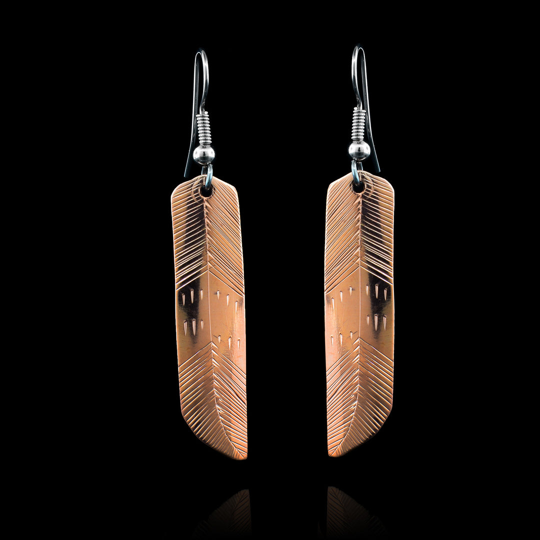 Copper Feather Dangle Earrings