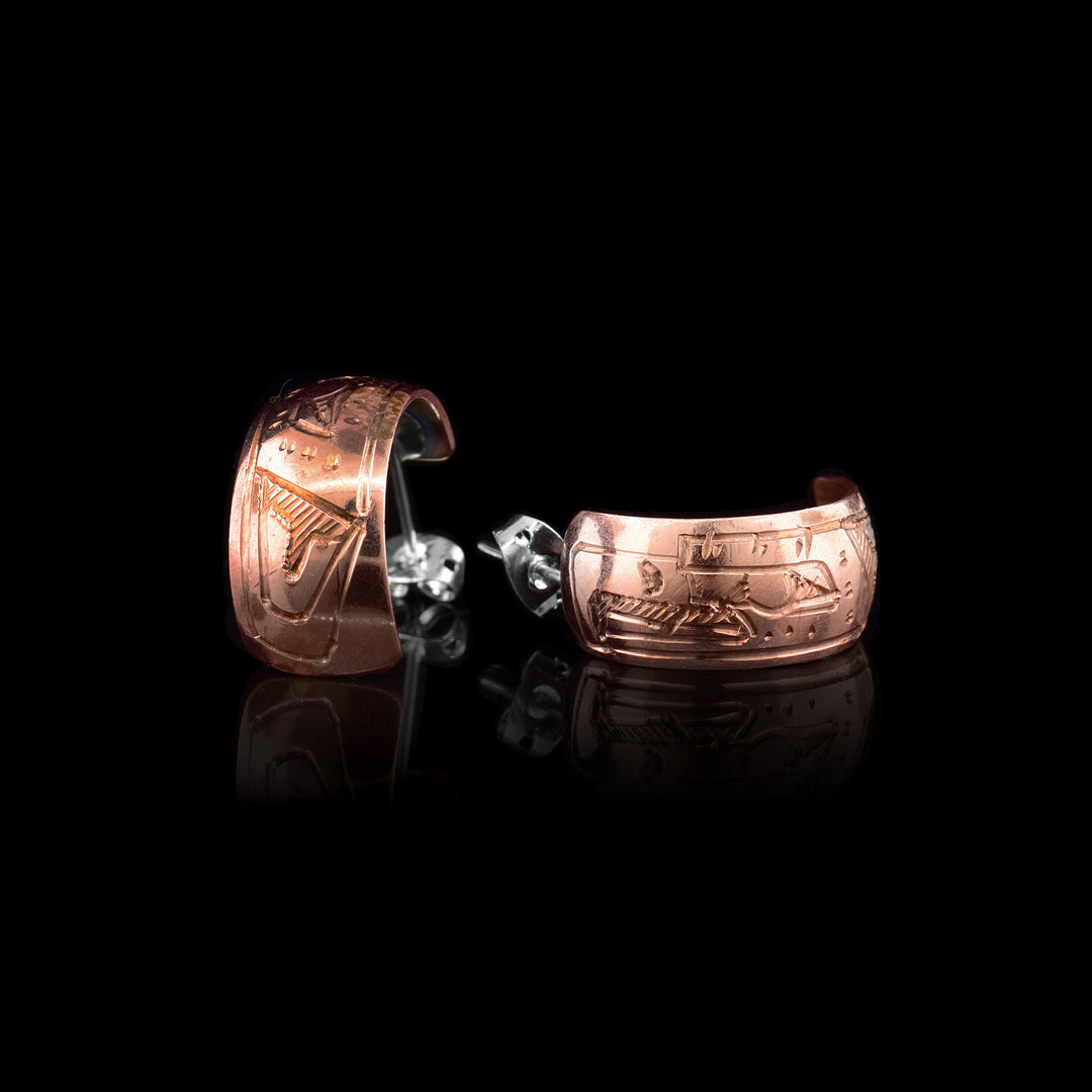 Copper Half Hoop Eagle Earrings