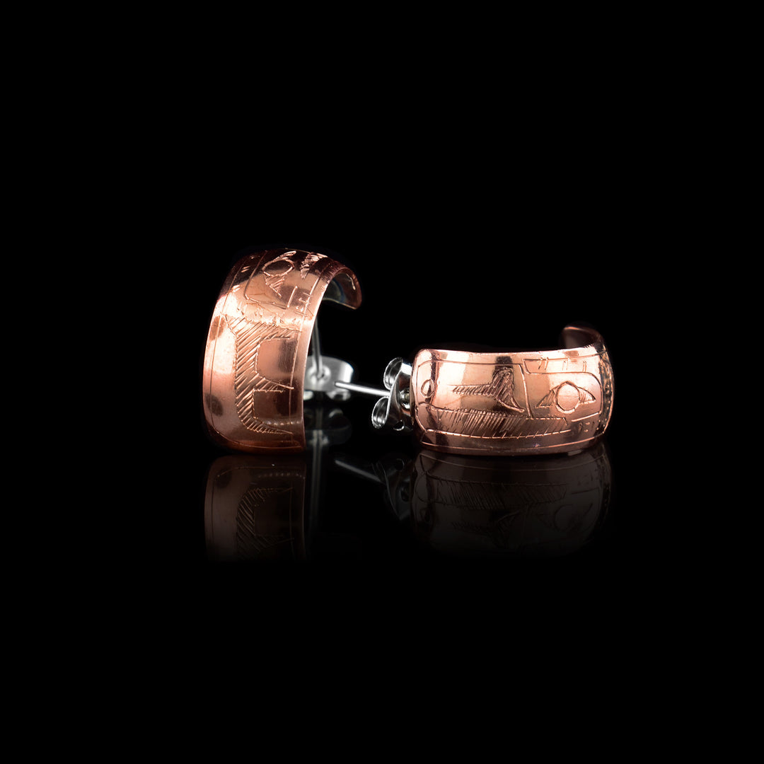Copper Half Hoop Raven Earrings