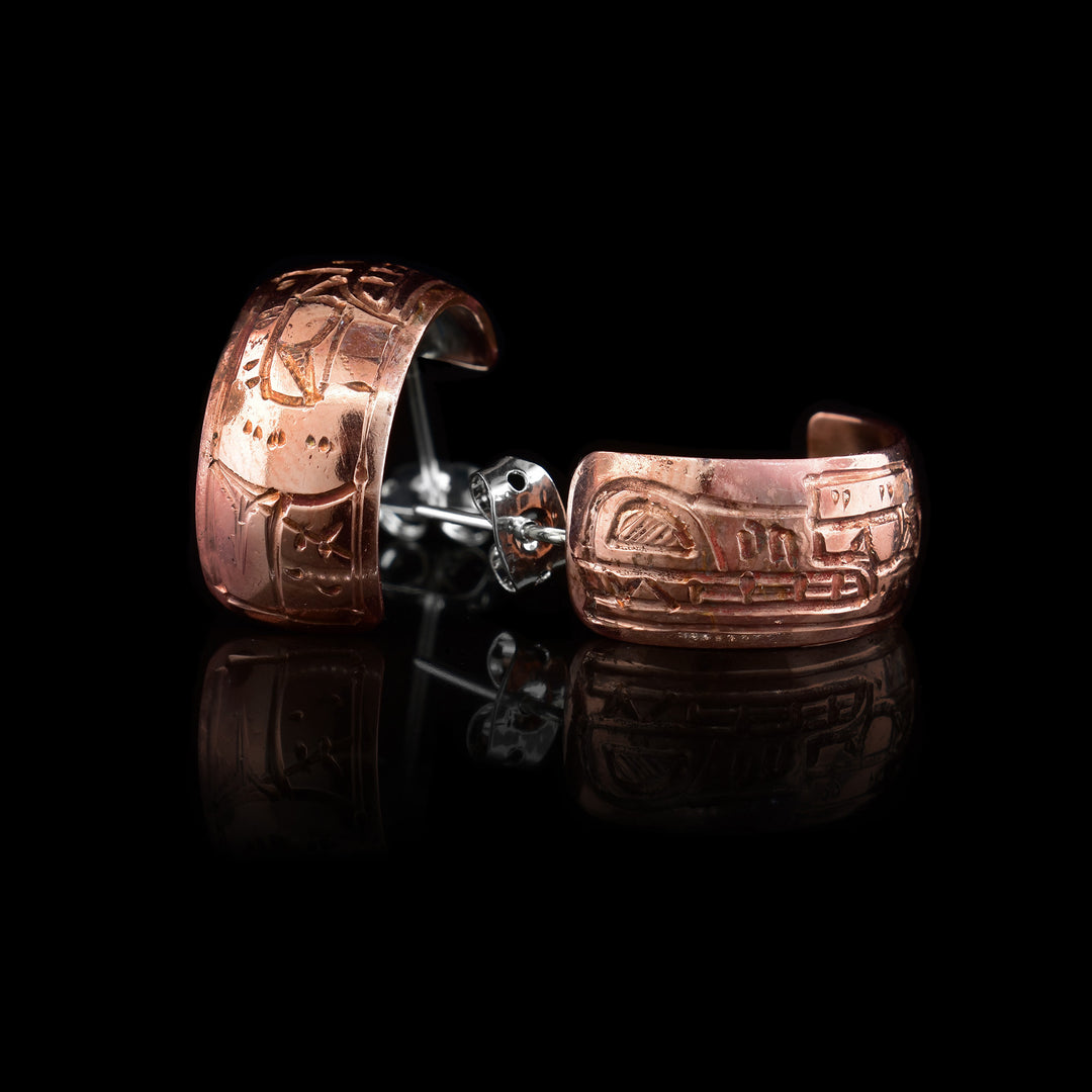 Copper Half Hoop Wolf Earrings