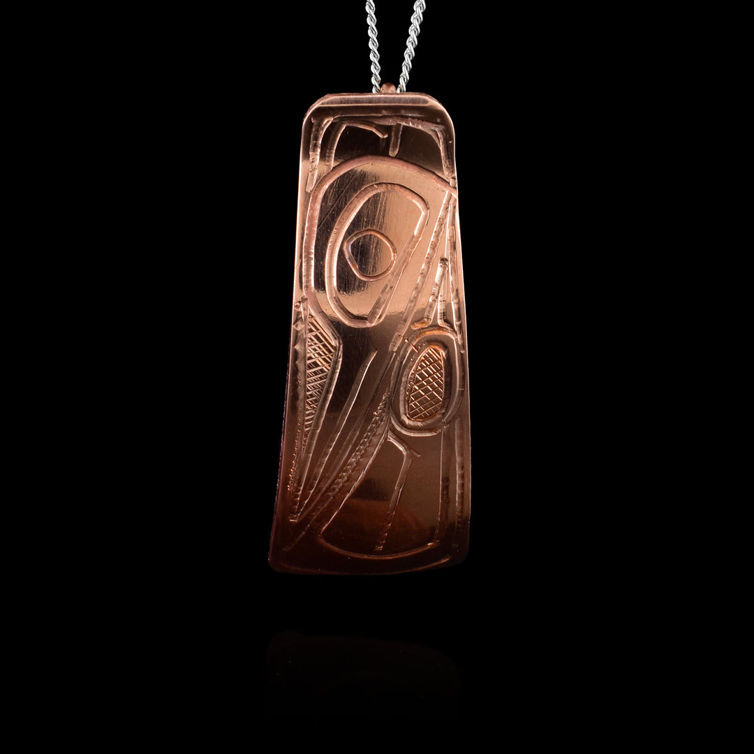 Copper Hummingbird Tapered Pendant - The legend of the Hummingbird has been carved into the surface of this tapered copper pendant.
