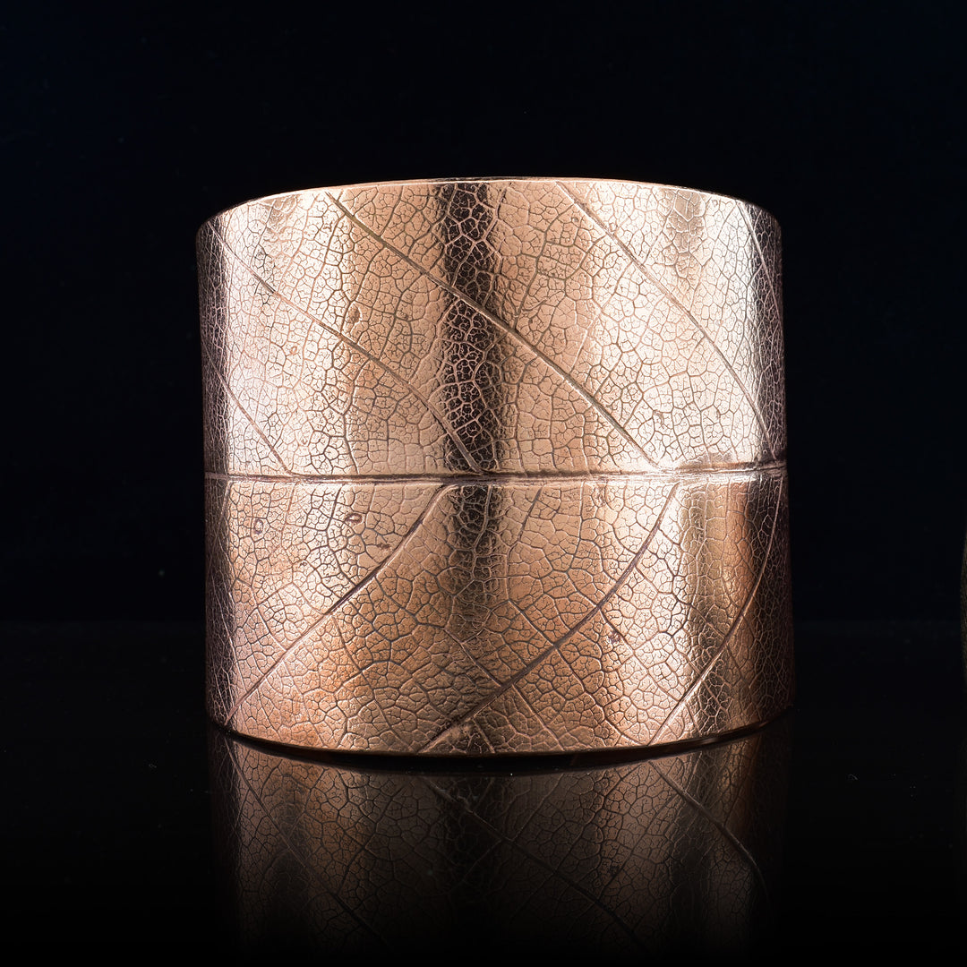 Copper Leaf Cuff the bracelet has the texture of a real leaf.