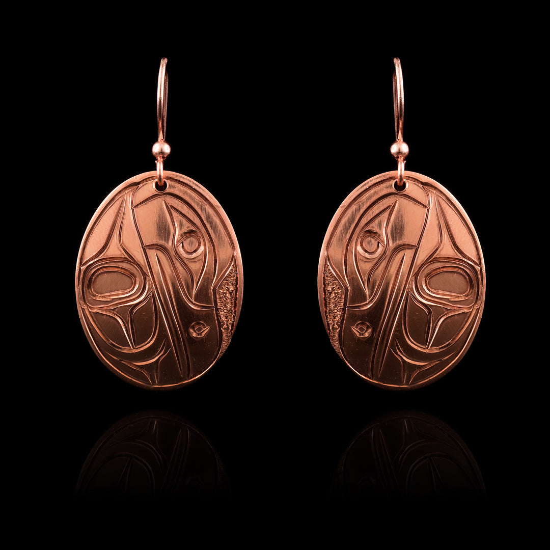 Copper Oval Raven Earrings