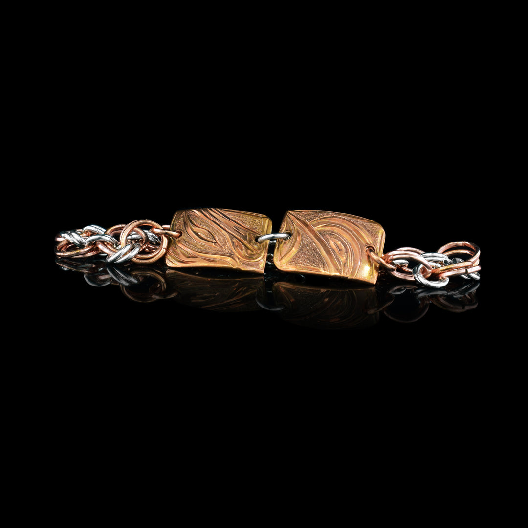 Copper & Silver Double-Chain Hummingbird and Bear Bracelet