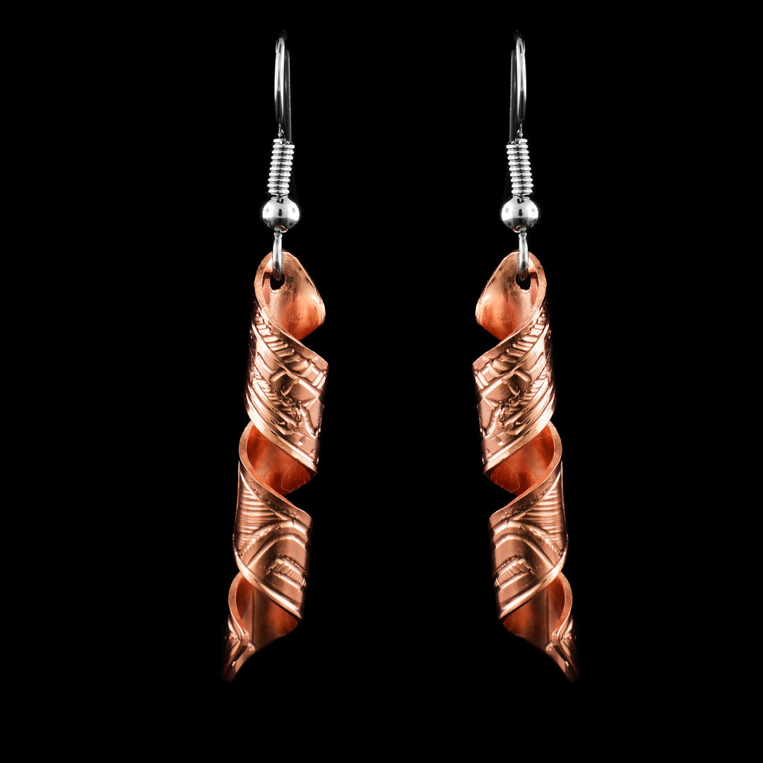Copper Spiral Raven Earrings