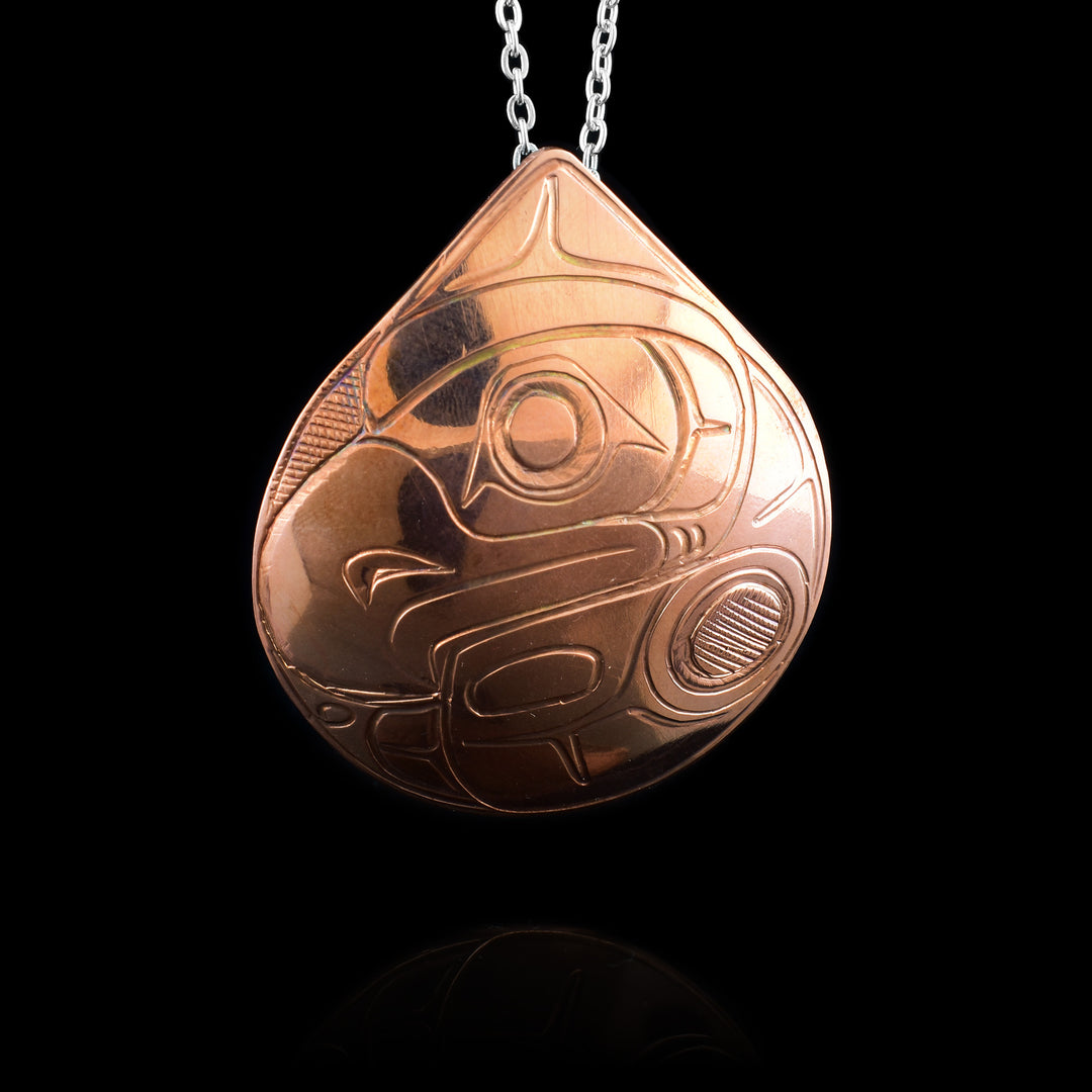 Copper Teardrop Eagle Pendant - Hand carved legend of the Eagle of only its face and beak with a little bit of wing show casing in indigenous artistry.