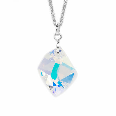 Sterling silver cosmic shape Aurora Borealis Swarovski crystal pendant by artist Debra Nelson.