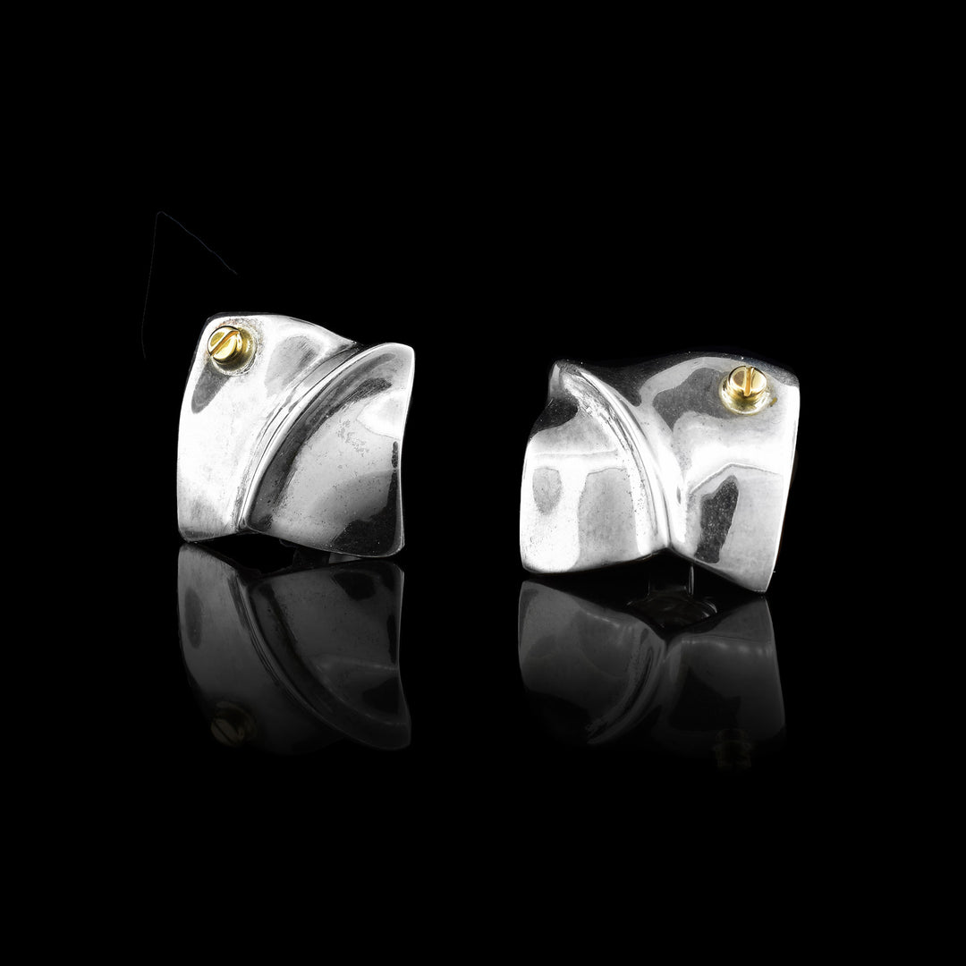 Crimped Square Sterling Silver 14k Gold  screws in the earrings